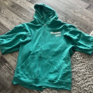 “Where to?” Zip-up hoodie